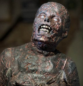 This sneak peek from The Walking Dead episode "Clear" shows a charred zombie who does not appear to have been destroyed by the fire that burned it.