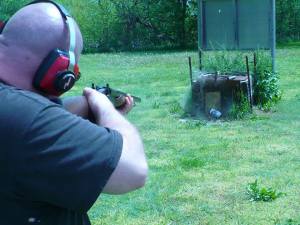 Patrick Graves takes aim during target practice.