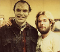Greg Nicotero posing with Bub actor Sherman Howard between takes.